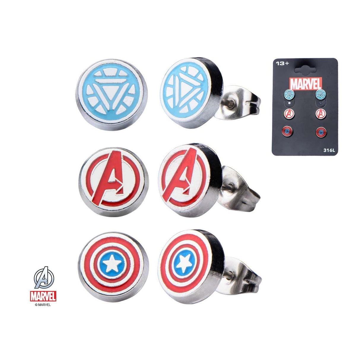 MARVEL Marvel Avenger &quot;A&quot; Logo,Captain America Iron Man Stud Earring Set -Rebel Bod-RebelBod