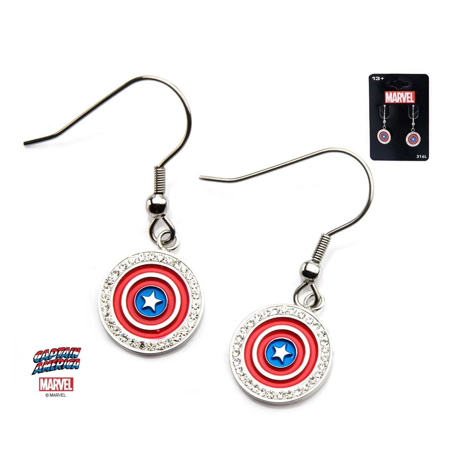 MARVEL Marvel Captain America Shield Logo Gem Dangle Earring -Rebel Bod-RebelBod