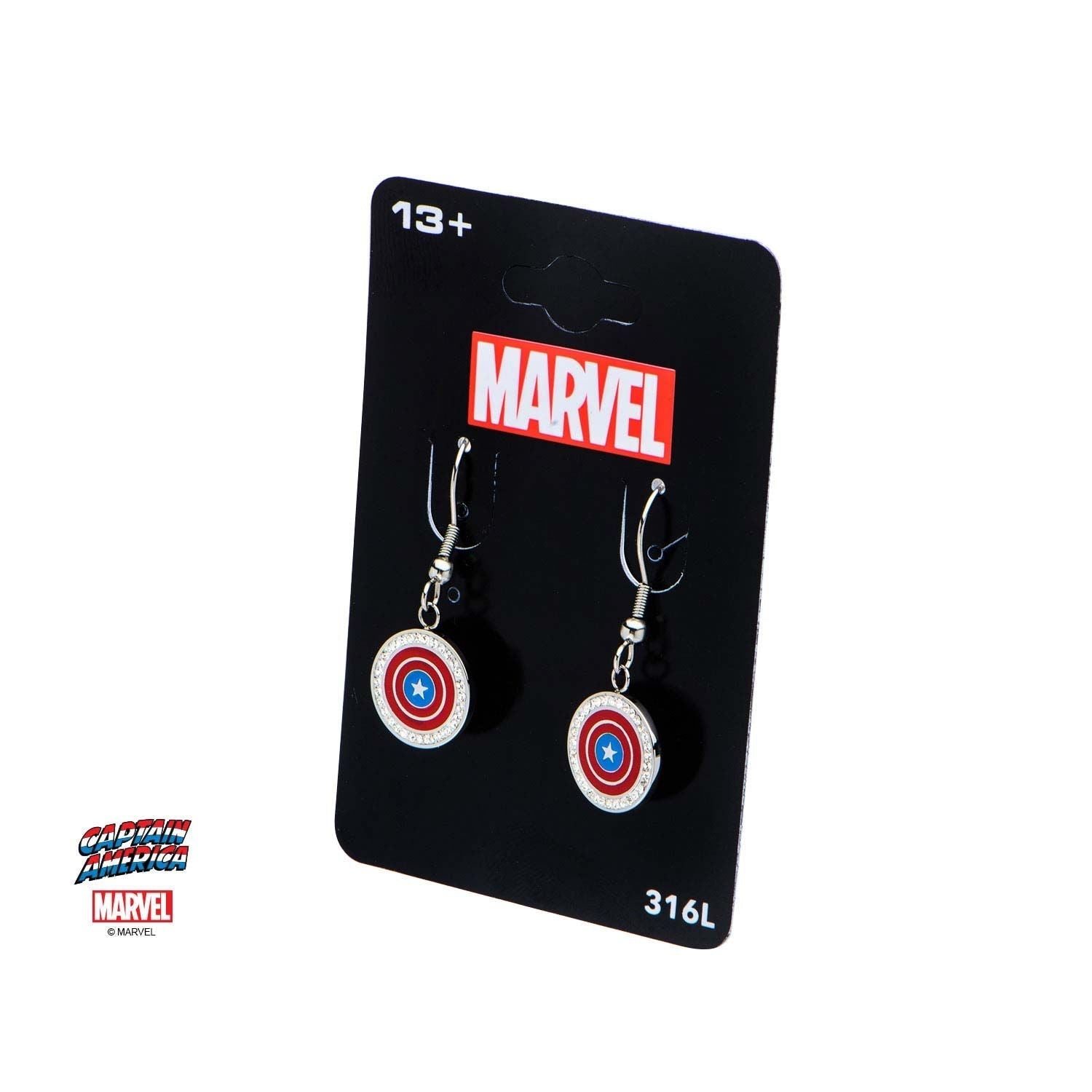 MARVEL Marvel Captain America Shield Logo Gem Dangle Earring -Rebel Bod-RebelBod