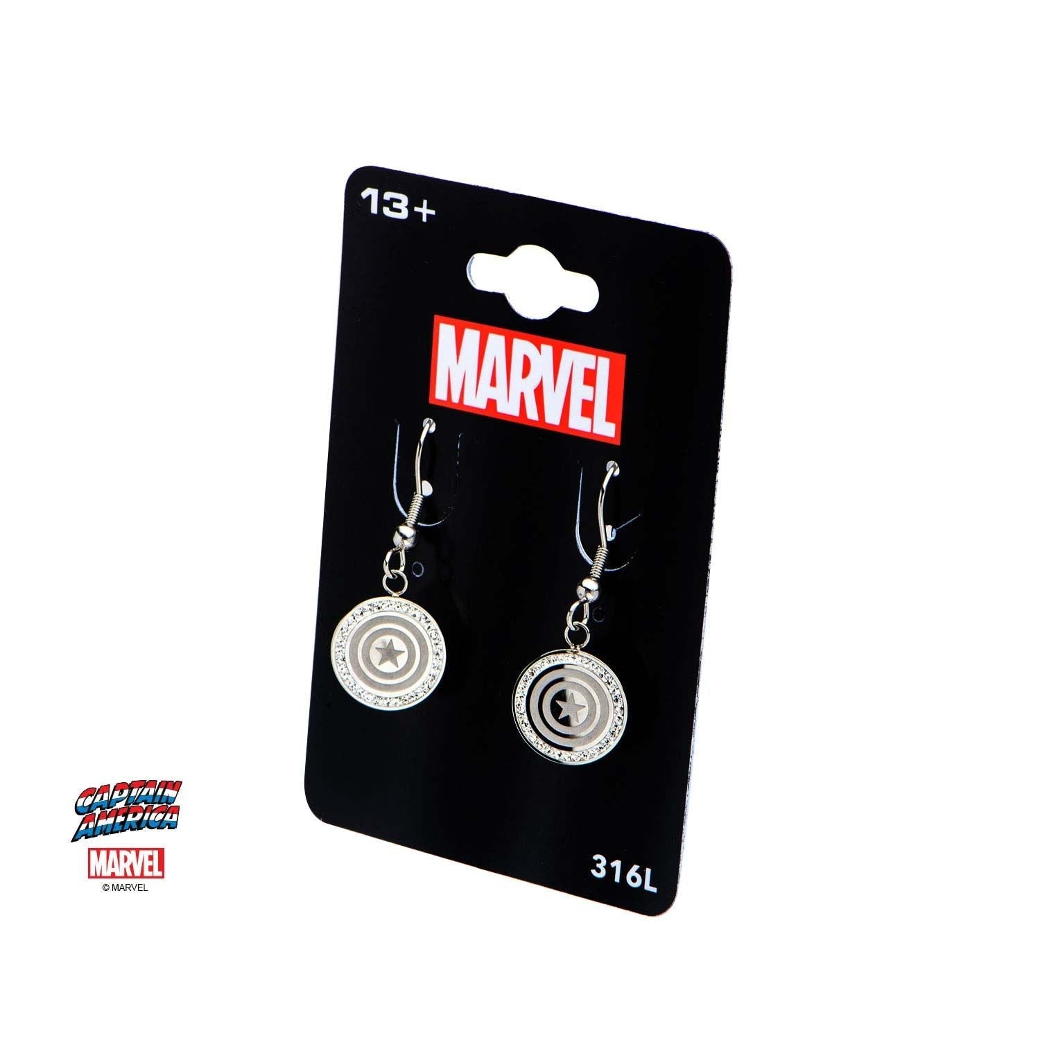 MARVEL Marvel Captain America Small CZ Shield Dangle Earring -Rebel Bod-RebelBod