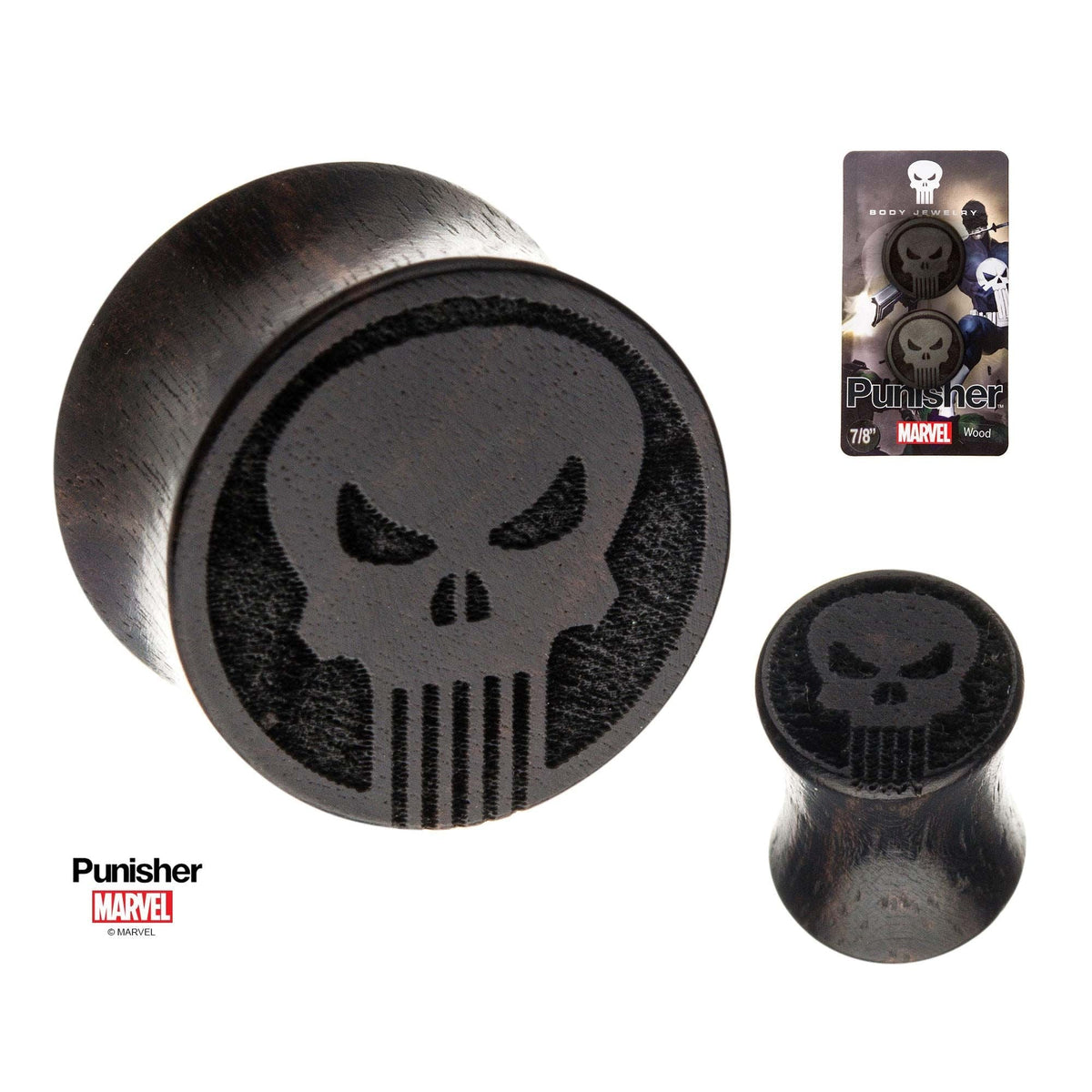 MARVEL Marvel Punisher Double Flare Iron Wood Plug -Rebel Bod-RebelBod