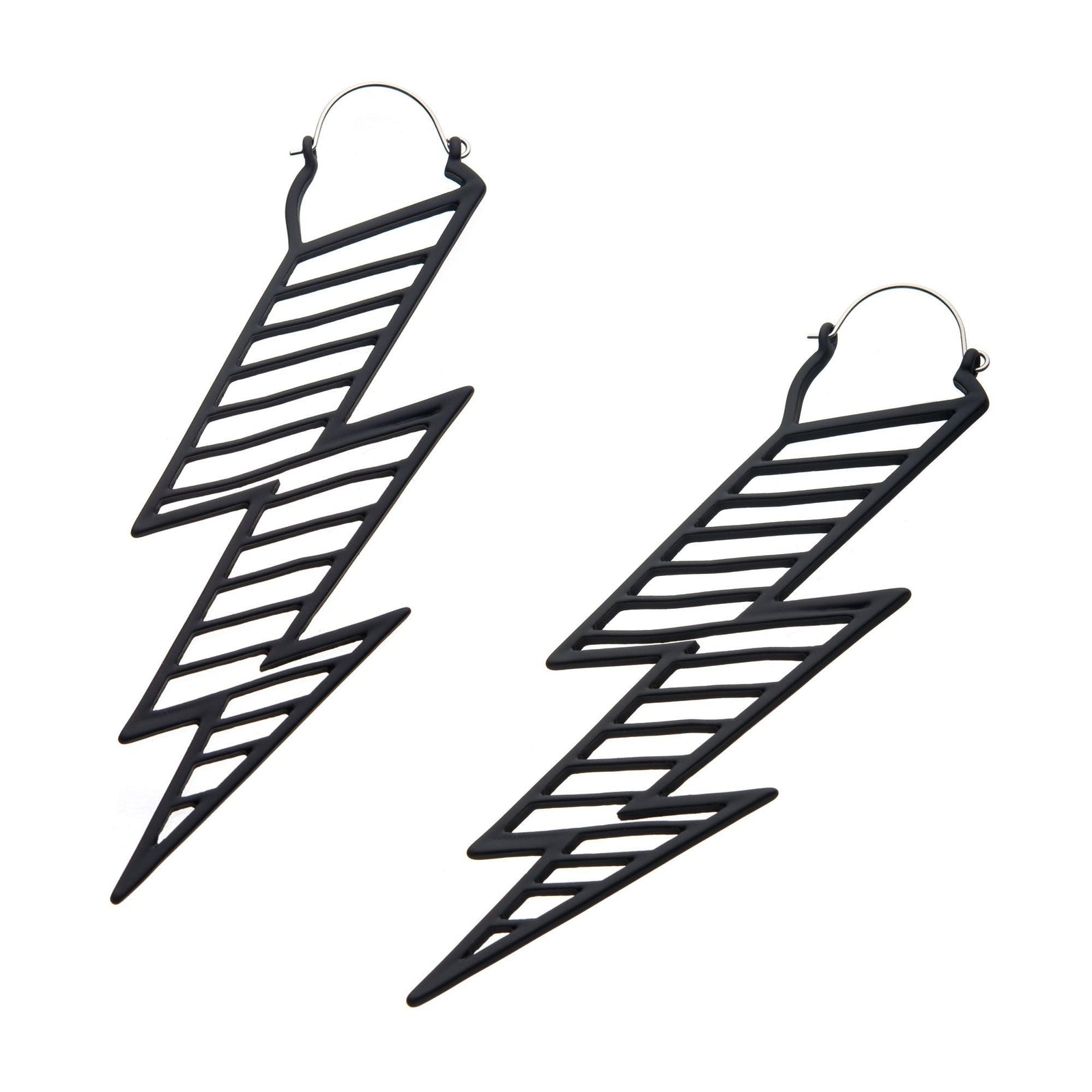 Tapers - Hanging Matte Black Lightning Plug Hoops -Rebel Bod-RebelBod