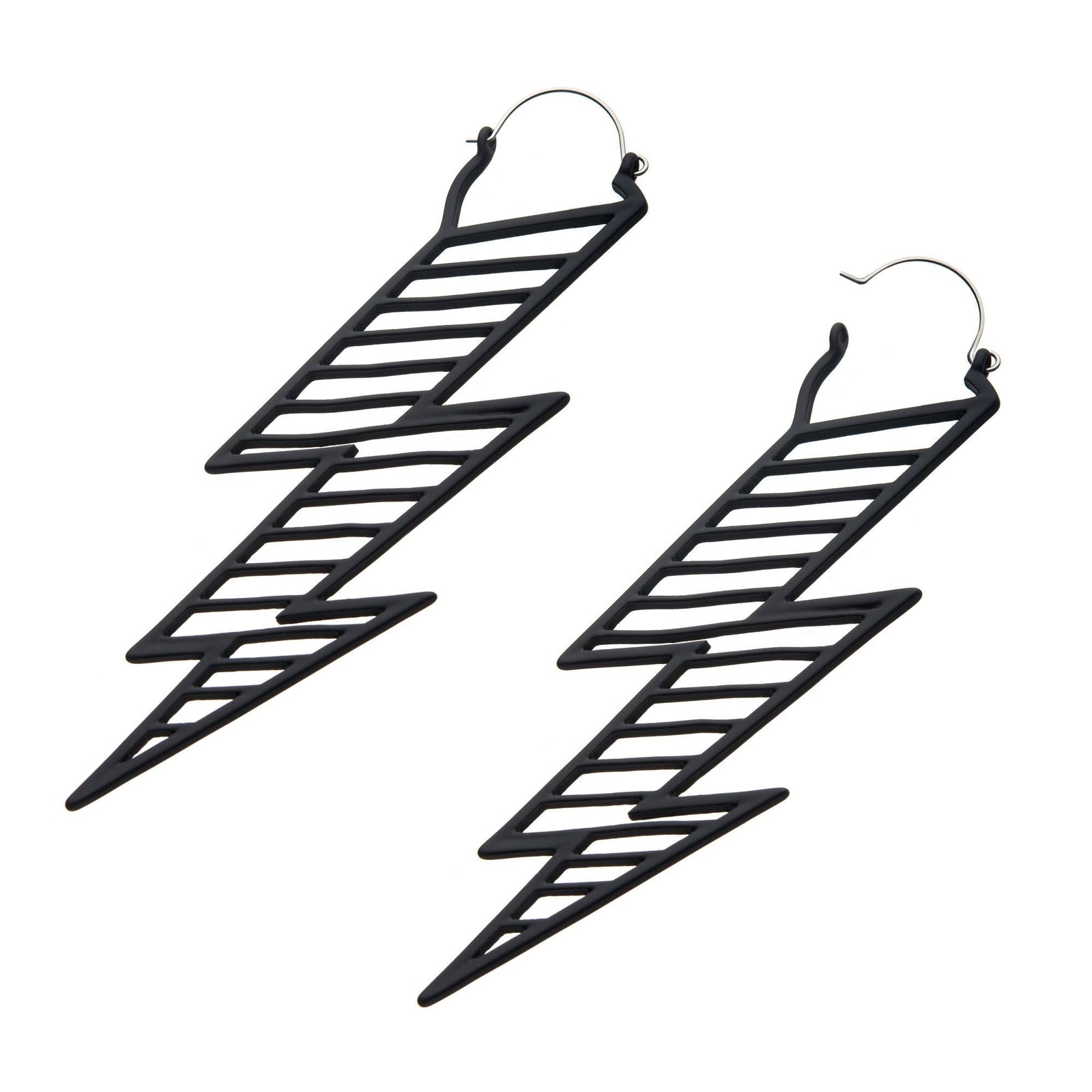 Tapers - Hanging Matte Black Lightning Plug Hoops -Rebel Bod-RebelBod