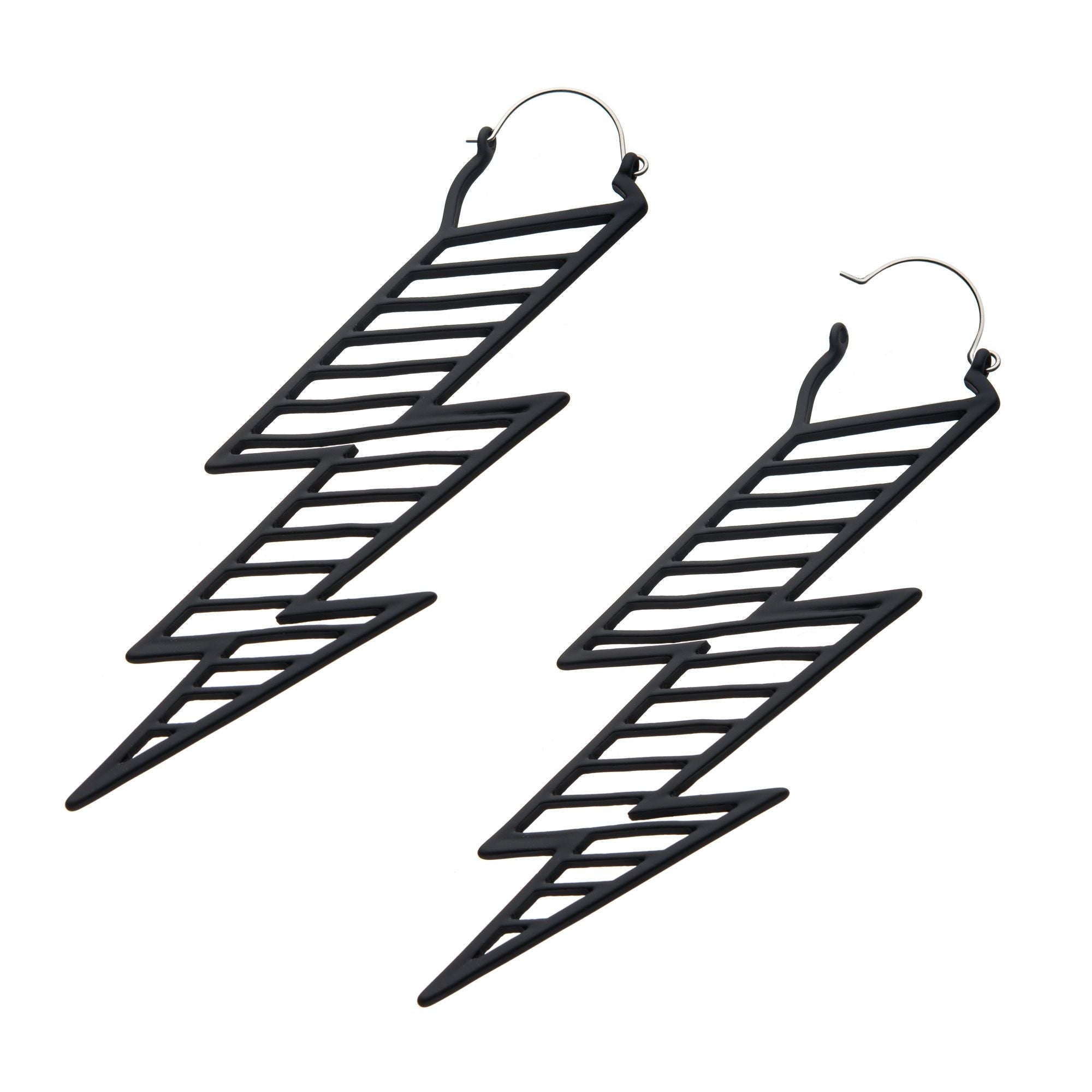 Tapers - Hanging Matte Black Lightning Plug Hoops -Rebel Bod-RebelBod