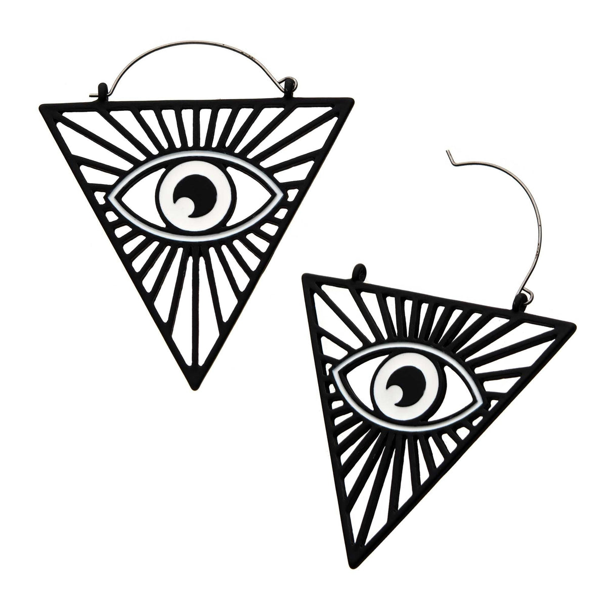 Tapers - Hanging Matte Black PVD All Seeing Eye Outline Plug Hoop -Rebel Bod-RebelBod