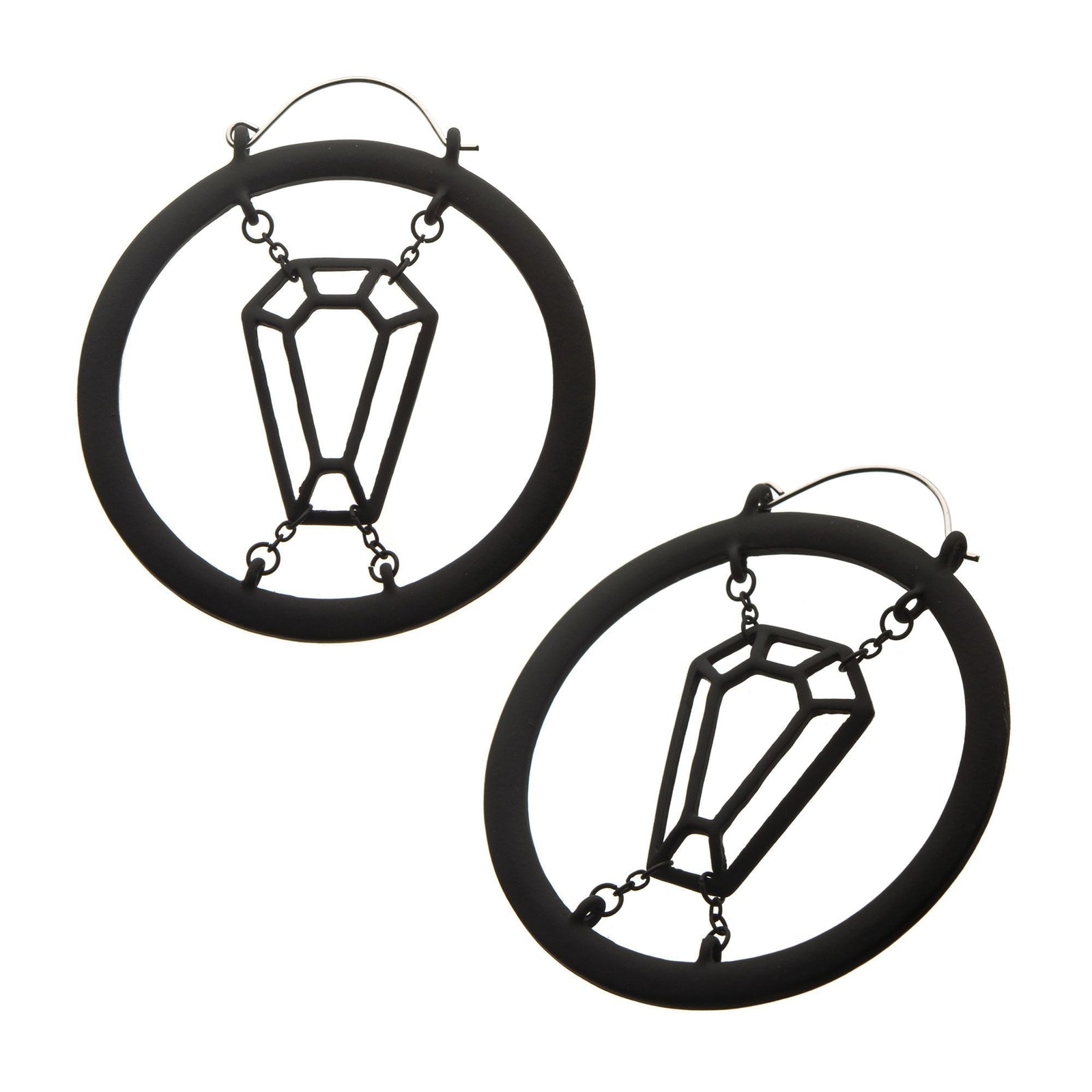 Tapers - Hanging Matte Black PVD Confined Cut Out Cofffin Plug Hoops -Rebel Bod-RebelBod