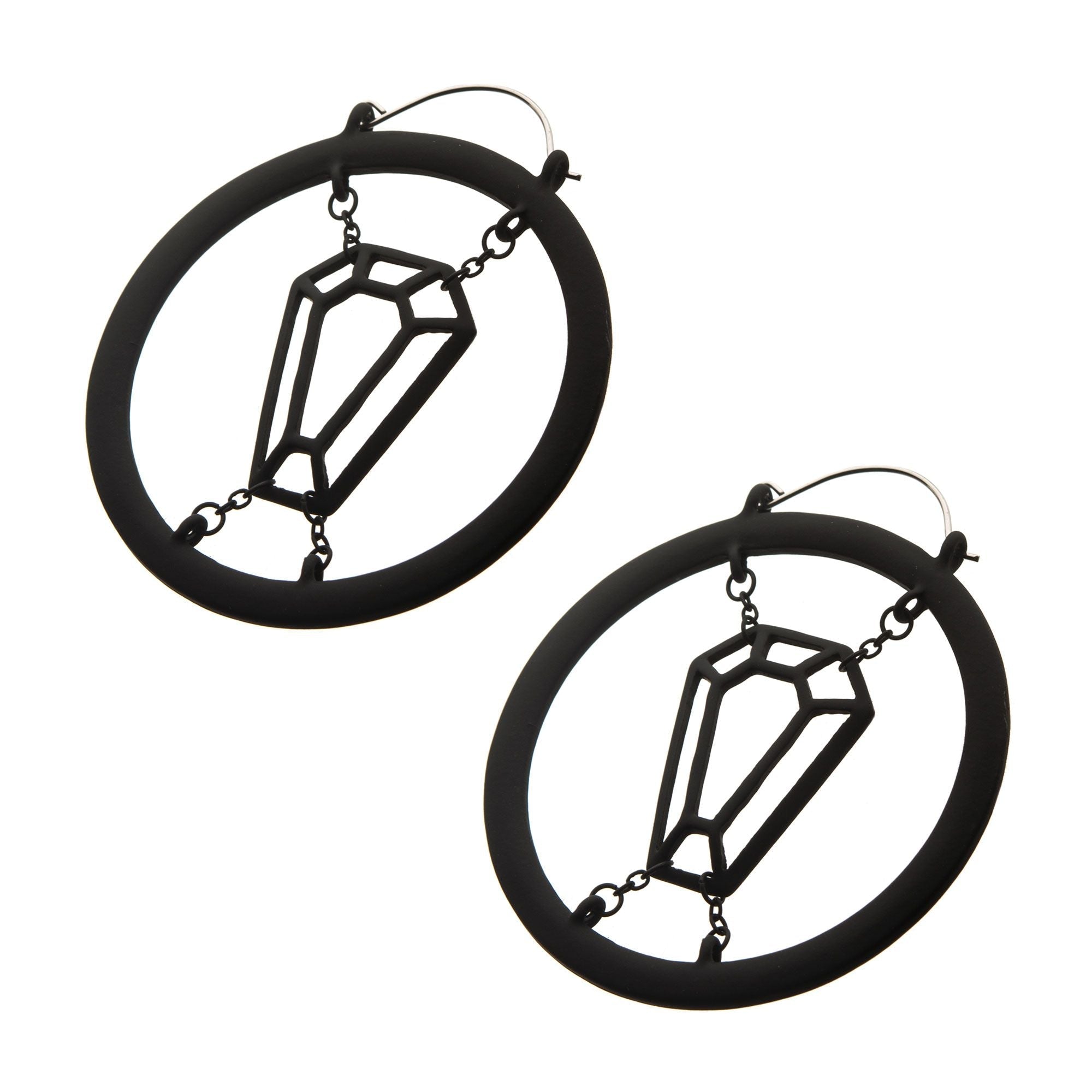 Tapers - Hanging Matte Black PVD Confined Cut Out Cofffin Plug Hoops -Rebel Bod-RebelBod