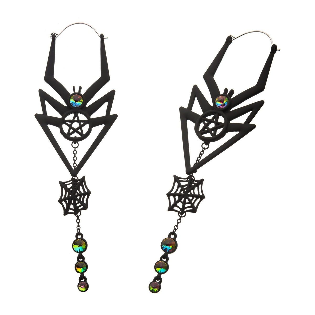 Tapers - Hanging Matte Black PVD Dangle Spider Web Plug Hoops -Rebel Bod-RebelBod