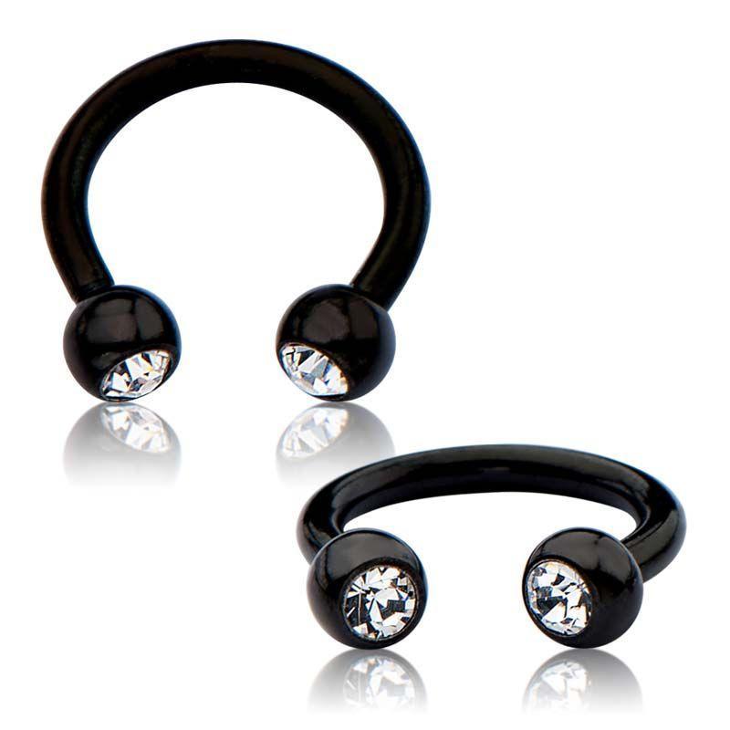 Matte Black Titanium Plated Face down w/ Gem Basics Horseshoes Circular Barbell sbvhtd