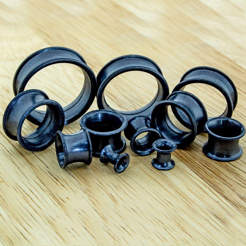 Tunnels - Double Flare Metallic Black Silicone Tunnel - 1 Piece #SPLT#2 -Rebel Bod-RebelBod