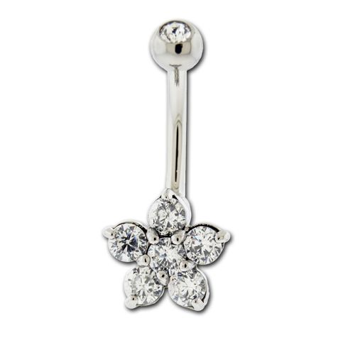 Mini Flower Gem Belly Ring-Clear - 1 Piece -Rebel Bod-RebelBod