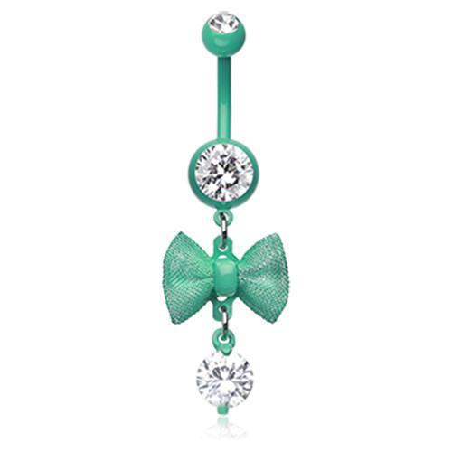Mint Green/Clear Mint Dainty Bow-Tie Belly Button Ring