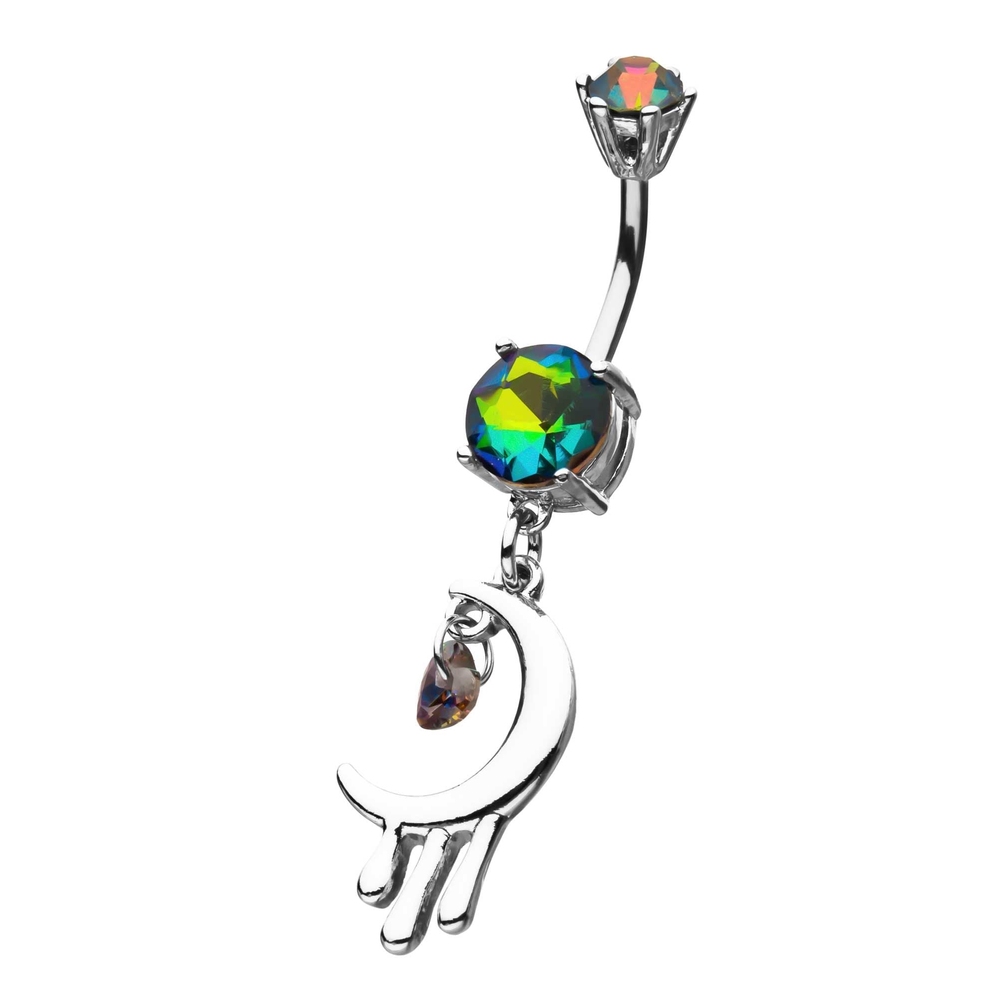 TBD-Belly Moon Heart Rainbow CZ Dangle Navels -Rebel Bod-RebelBod