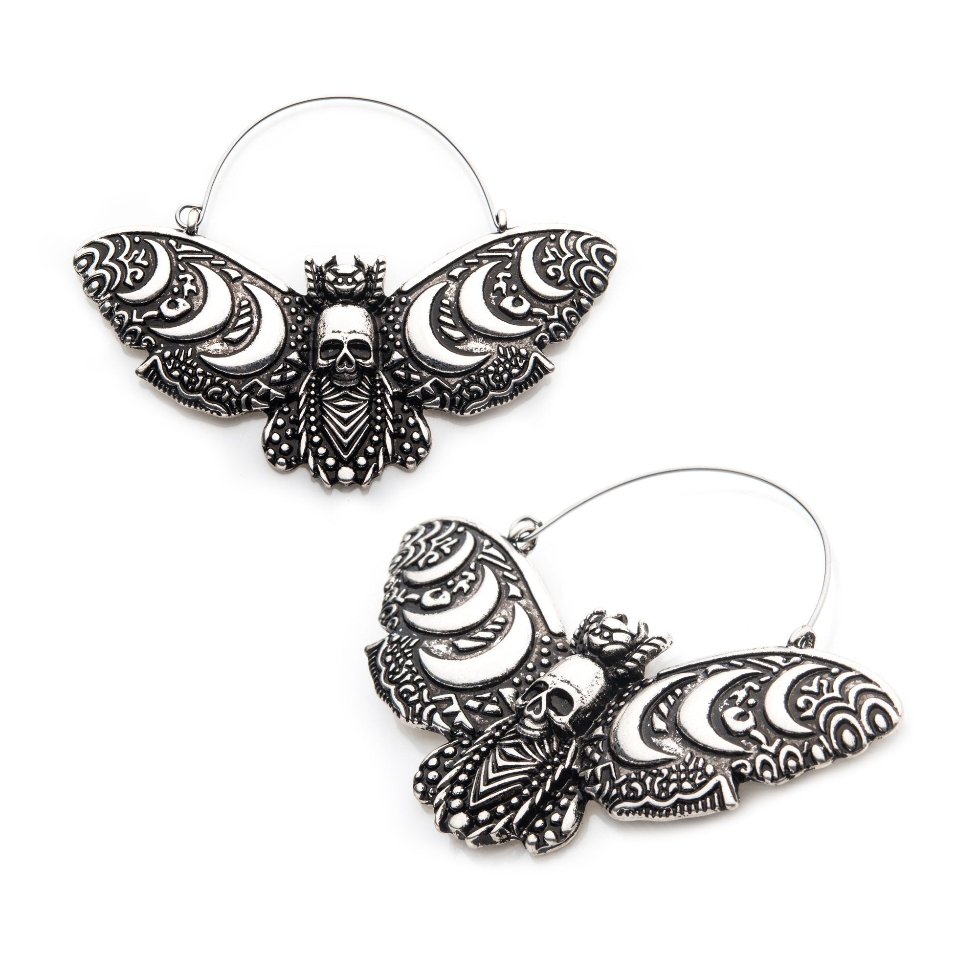 Moon Phase Death Moth Plug Hoops -Rebel Bod-RebelBod