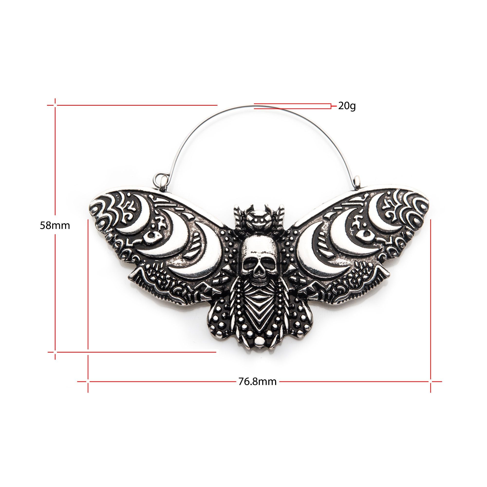 Moon Phase Death Moth Plug Hoops -Rebel Bod-RebelBod