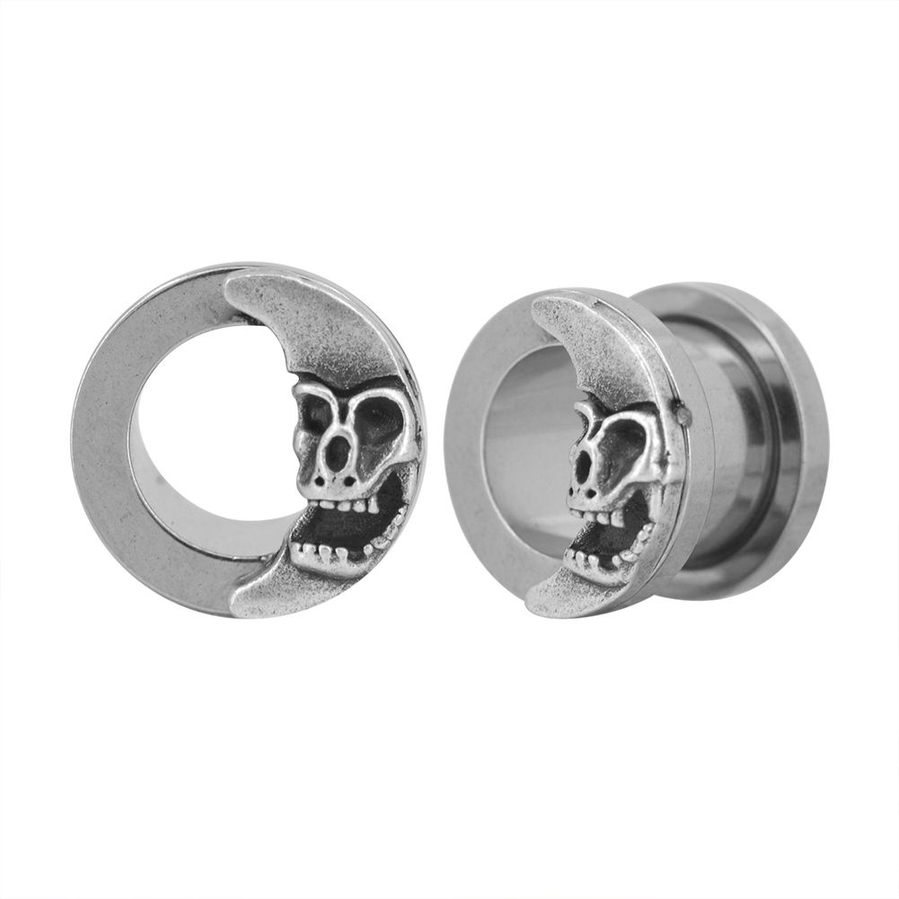 Plugs Moon Skull Steel Screw Fit Tunnel Plug ps2006st -Rebel Bod-RebelBod