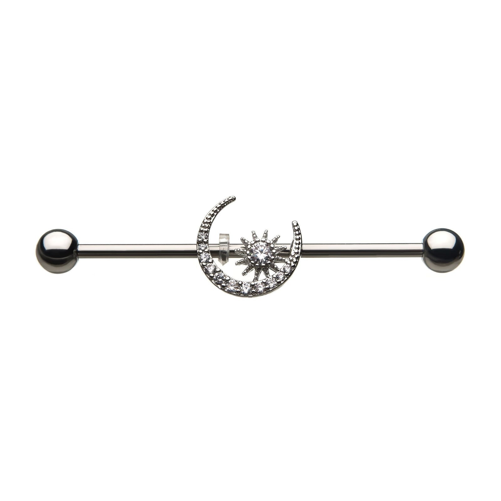Indistrial Barbell Moon Star Clear Gem Industrial -Rebel Bod-RebelBod