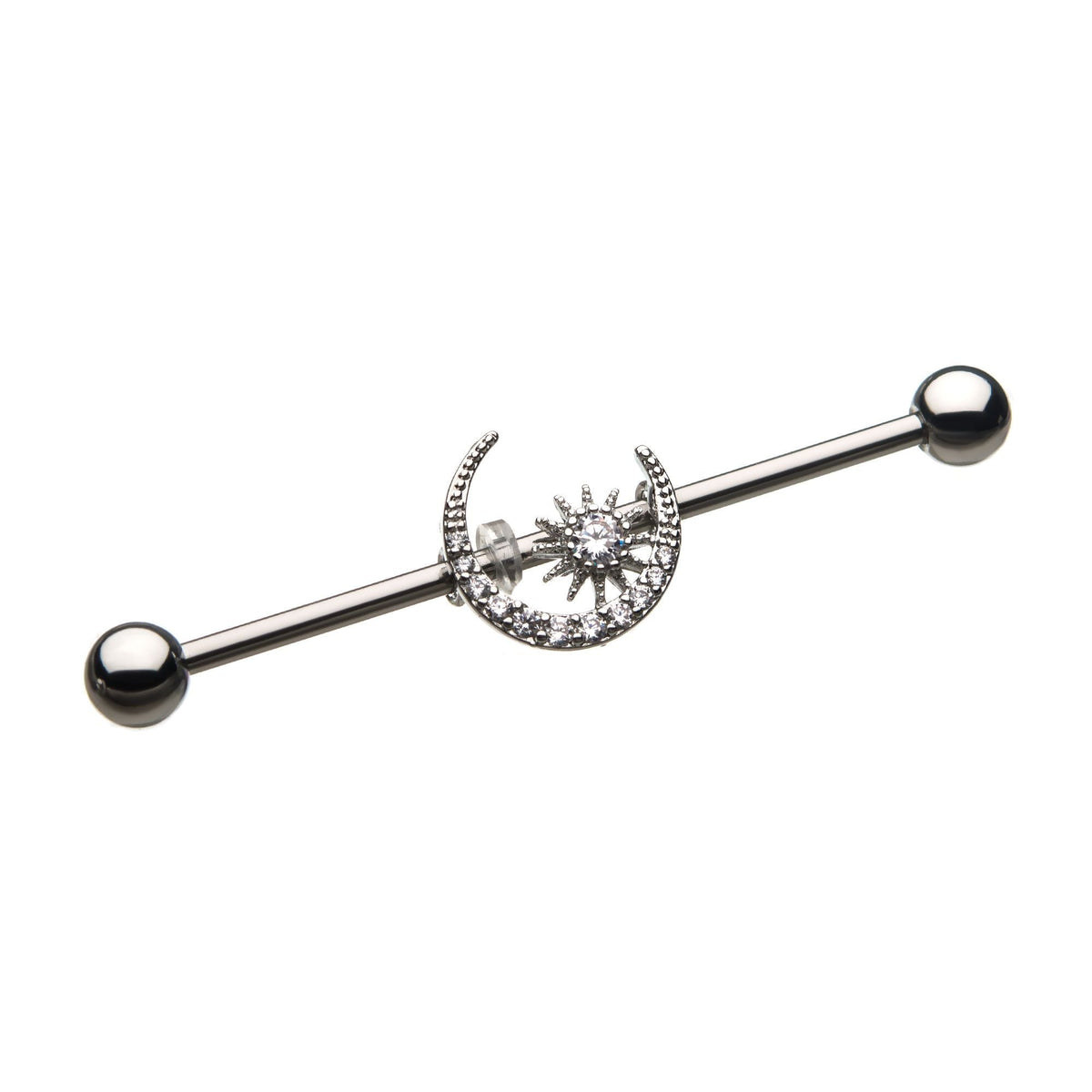 Indistrial Barbell Moon Star Clear Gem Industrial -Rebel Bod-RebelBod