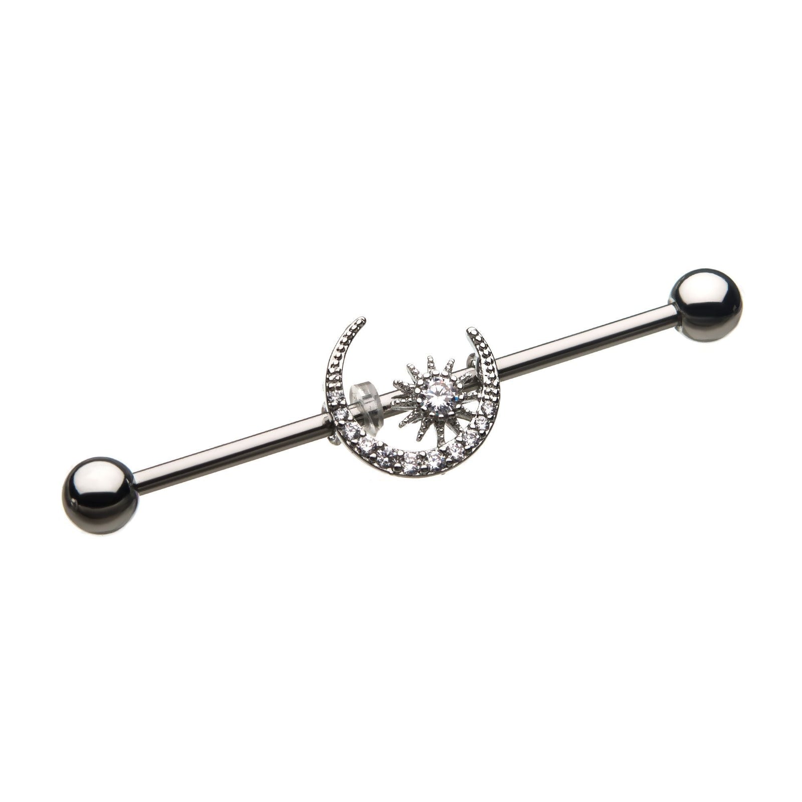Indistrial Barbell Moon Star Clear Gem Industrial -Rebel Bod-RebelBod