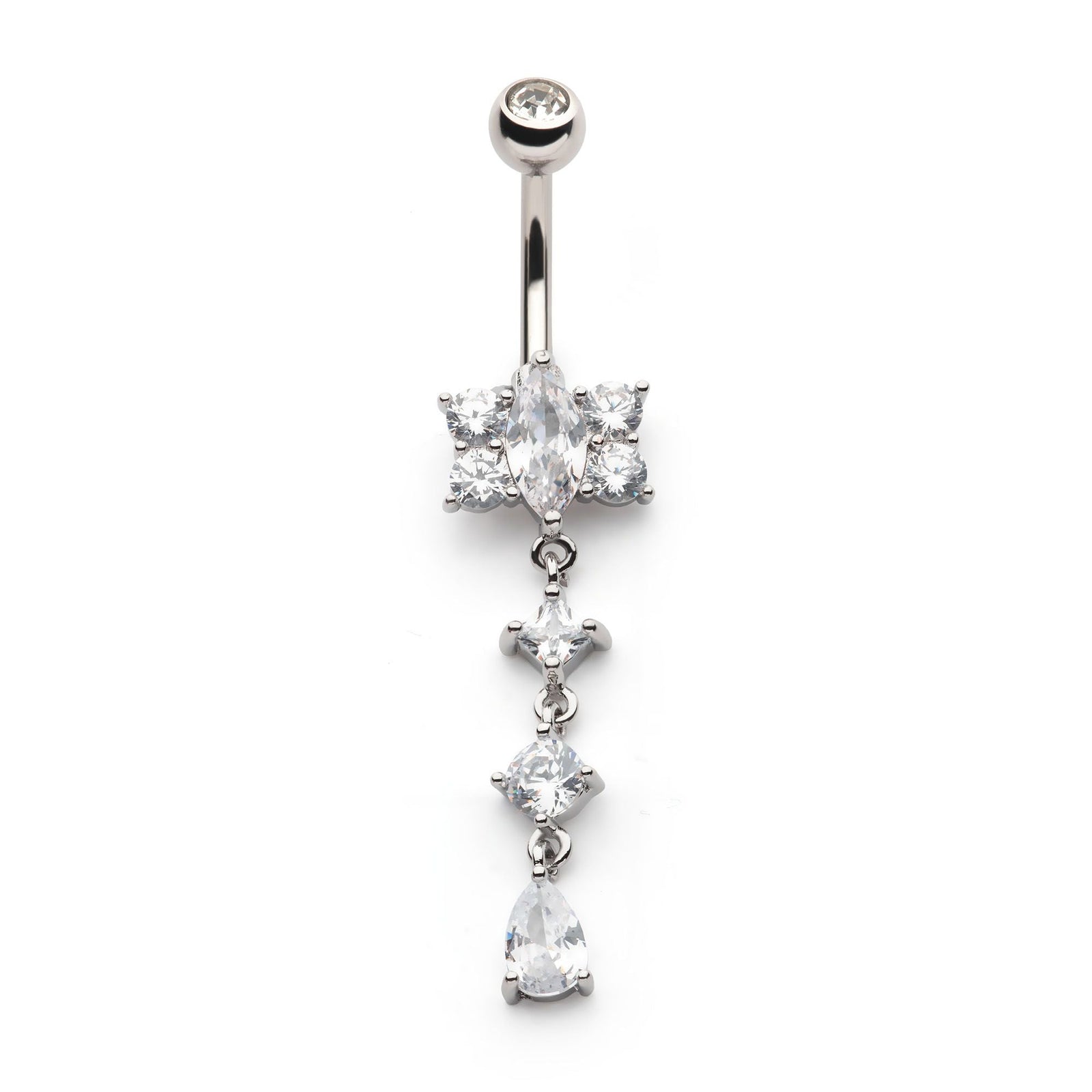 Belly Multi Shape Clear CZ Triple Dangle Navel nesl-22051c -Rebel Bod-RebelBod