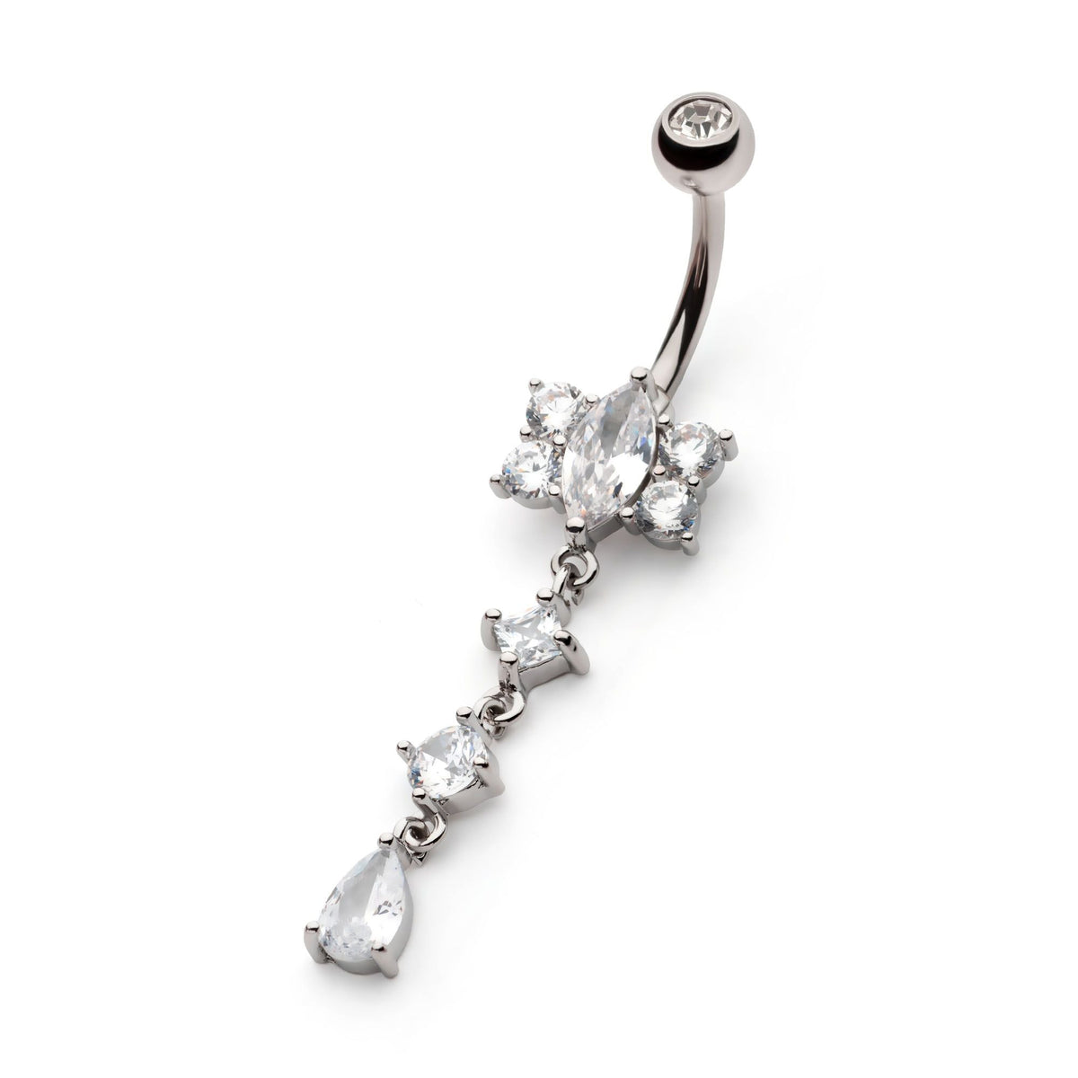 Belly Multi Shape Clear CZ Triple Dangle Navel nesl-22051c -Rebel Bod-RebelBod