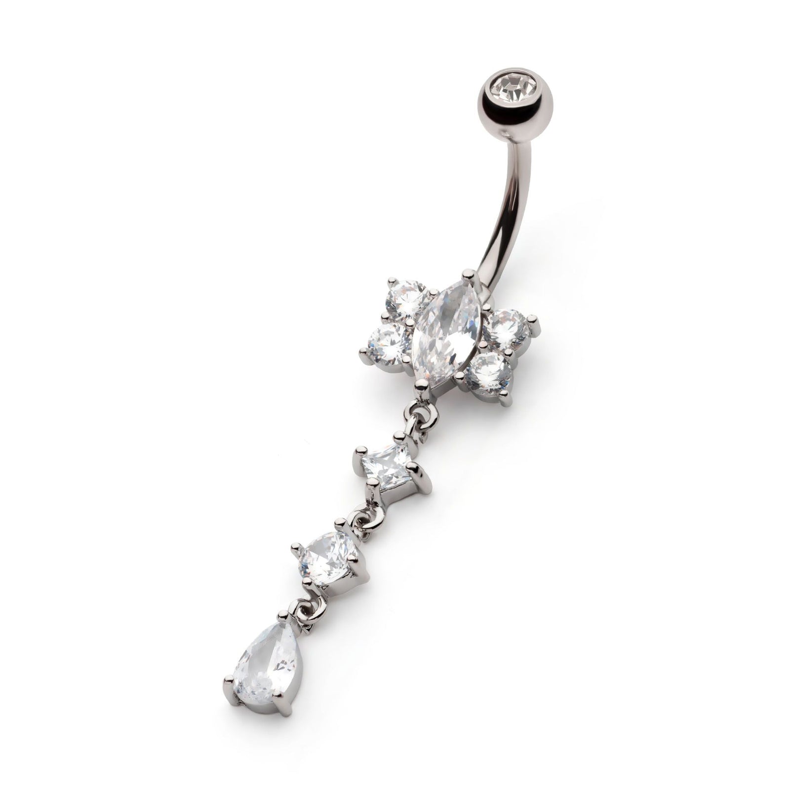 Belly Multi Shape Clear CZ Triple Dangle Navel nesl-22051c -Rebel Bod-RebelBod