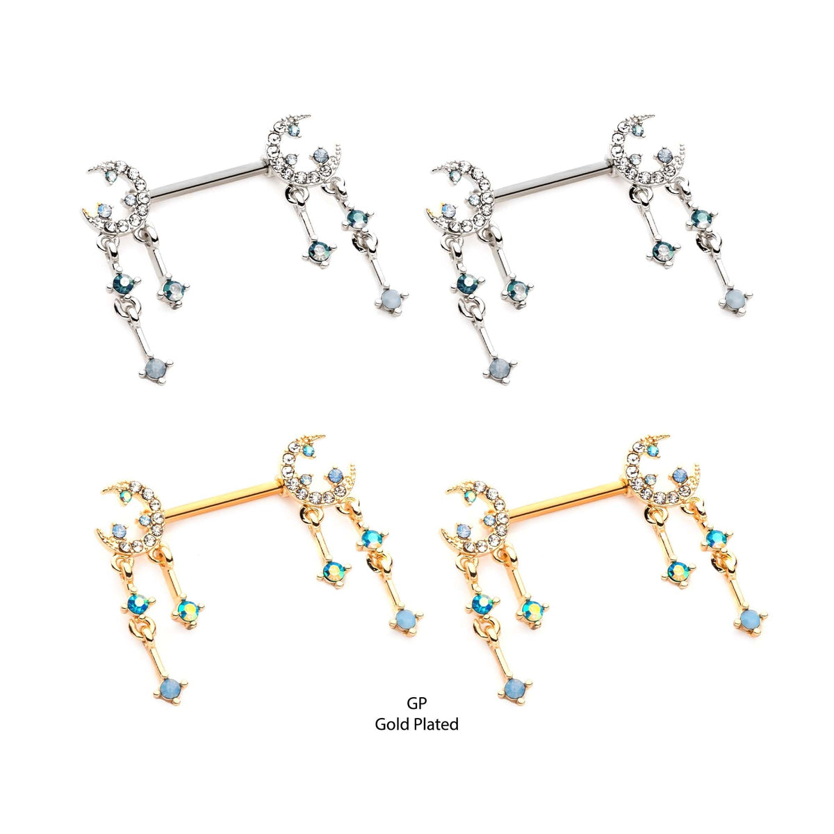 Nipple Multigem Crescent Moon Multilayer Dangle Charms Nipple Barbell np2196-pr -Rebel Bod-RebelBod