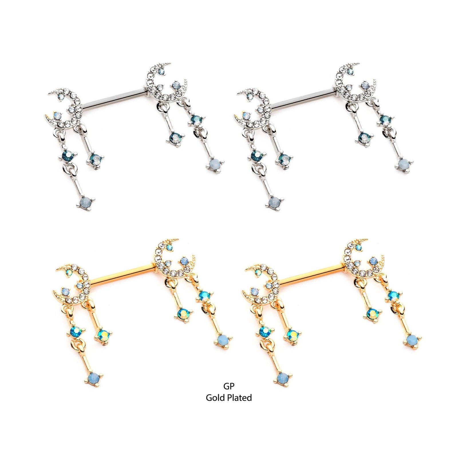 Nipple Multigem Crescent Moon Multilayer Dangle Charms Nipple Barbell np2196-pr -Rebel Bod-RebelBod