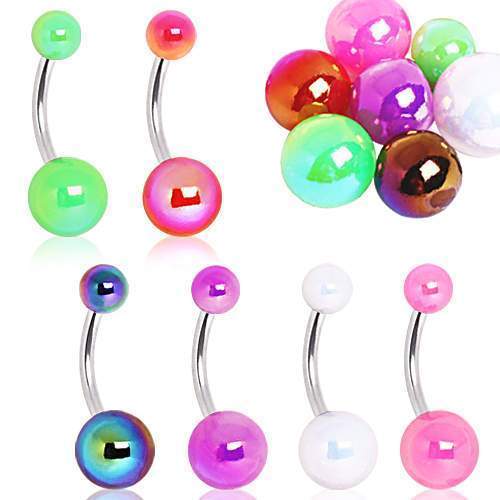 Mystic Aurora Borealis Coated UV Acrylic Ball Navel RIng