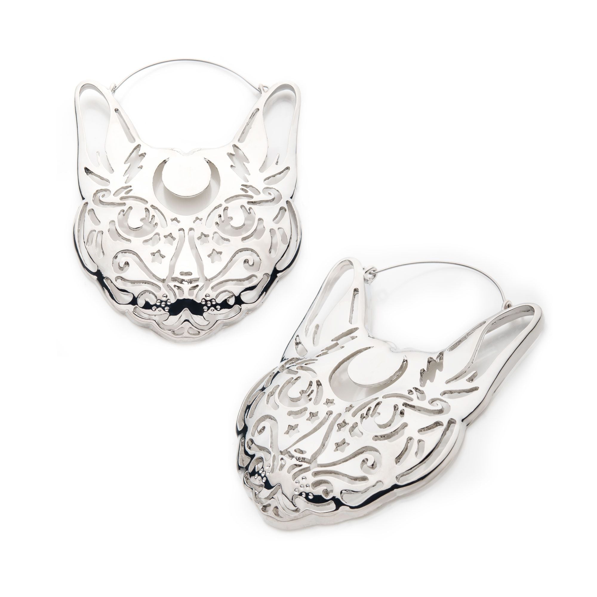 Mystical Sphynx Cat Filigree Plug Hoops -Rebel Bod-RebelBod