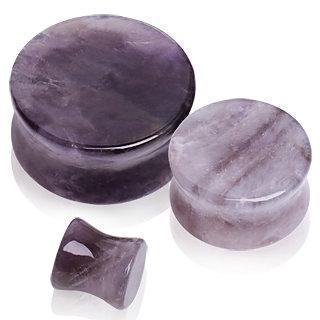 Plugs Earrings - Double Flare Natural Amethyst Semi-Precious Stone Saddle Plug - 1 Piece -Rebel Bod-RebelBod