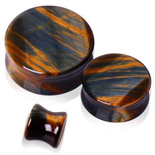 Natural Blue Tiger Eye Stone Saddle Plug - 1 Piece