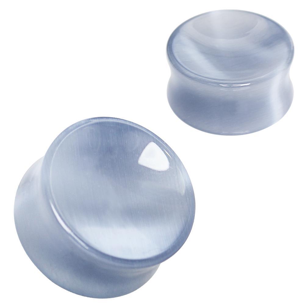 Natural Grey Cat&#39;s Eye Concave Stone Saddle Plug - 1 Piece