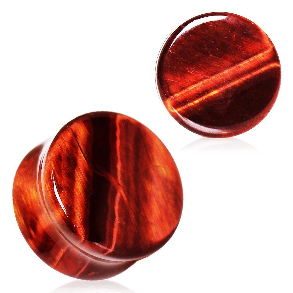 Plugs Earrings - Double Flare Natural Red Tiger Eye Stone Saddle Plug - 1 Piece -Rebel Bod-RebelBod