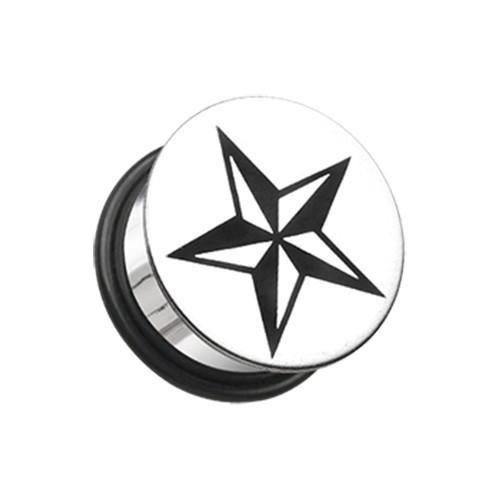 Nautical Star Hollow Back Single Flared Ear Gauge Plug - 1 Pair