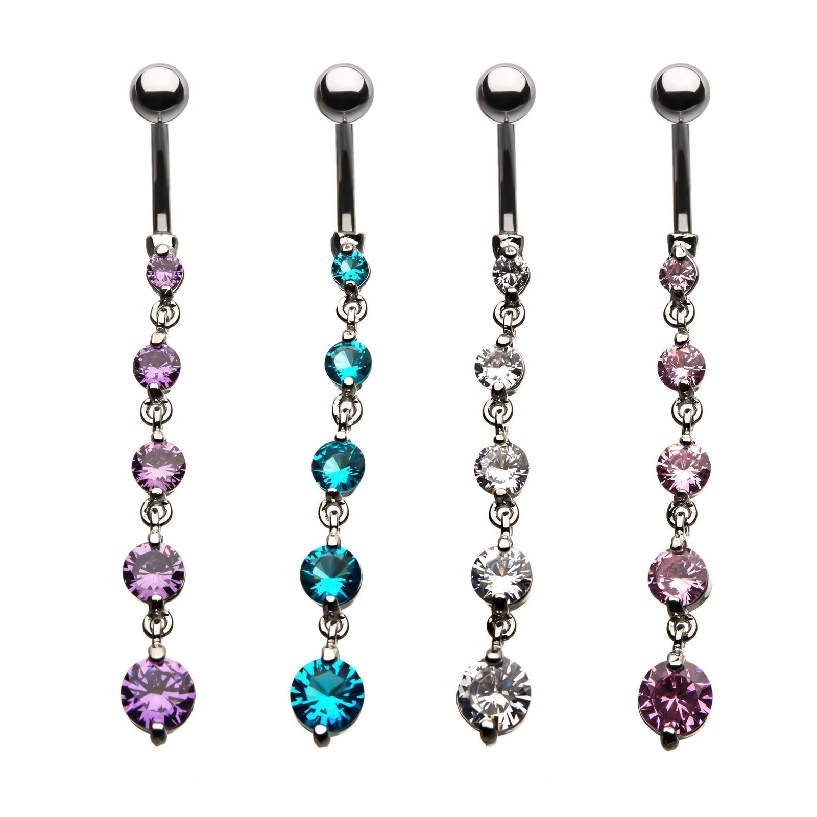 Navels w/ 5 Round CZ Gem Dangle Charms sbvbna5108