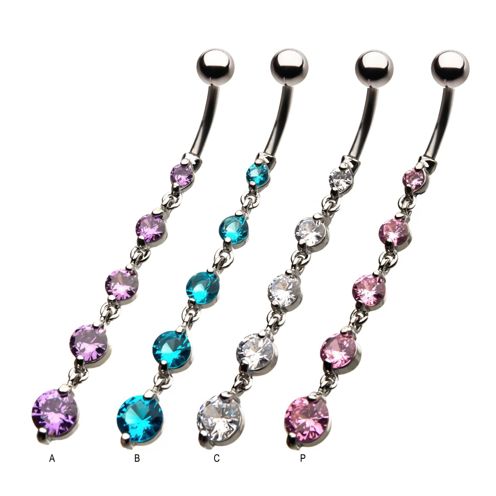 Navels w/ 5 Round CZ Gem Dangle Charms sbvbna5108