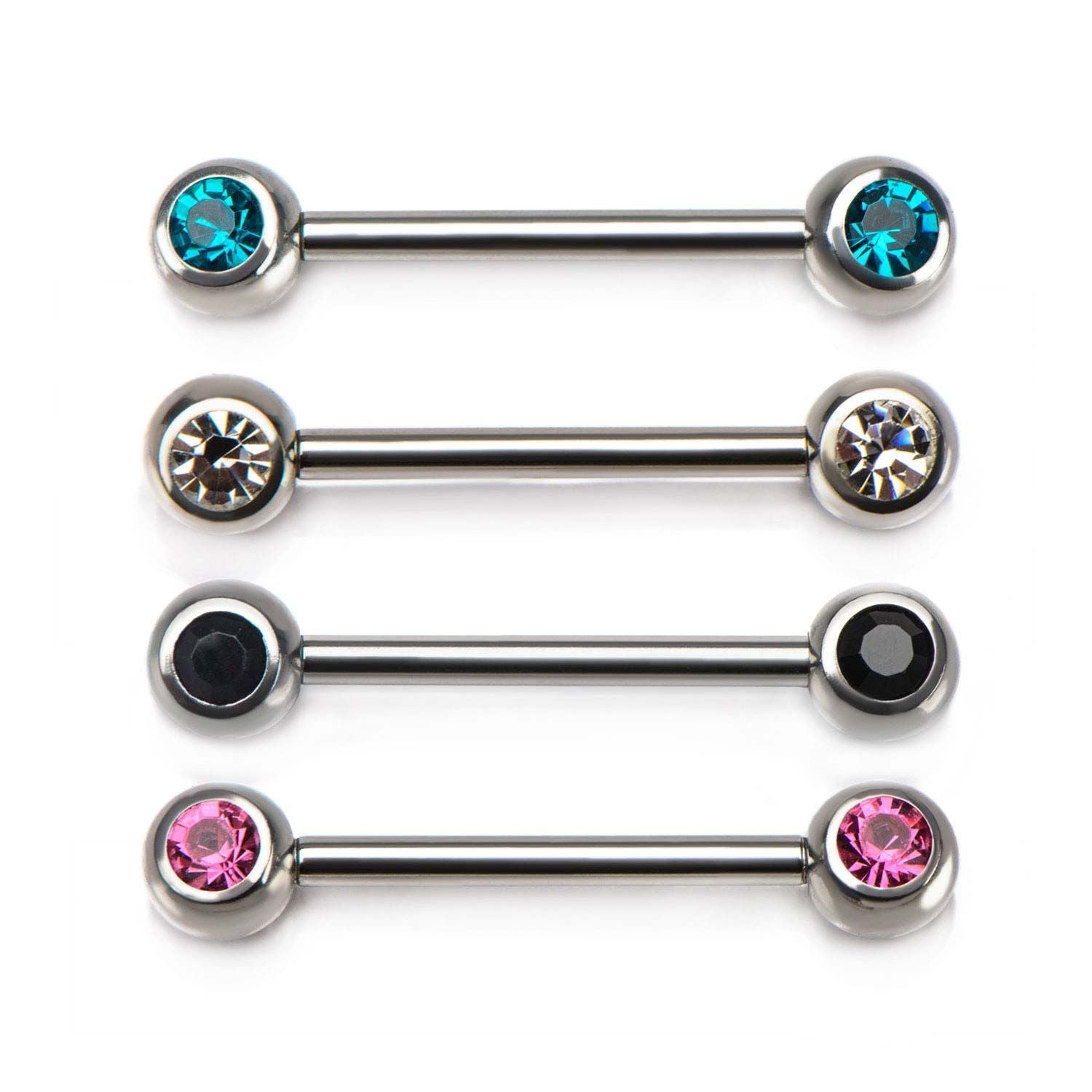 Nipple Barbells Nipple Barbell Forward Facing Double CZ's Gem - 1 Pair