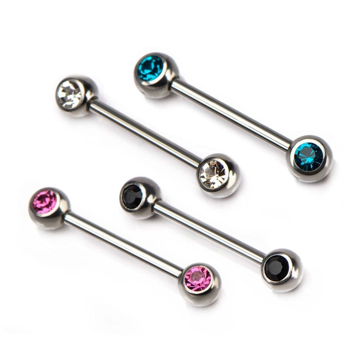 Nipple Barbells Nipple Barbell Forward Facing Double CZ's Gem - 1 Pair