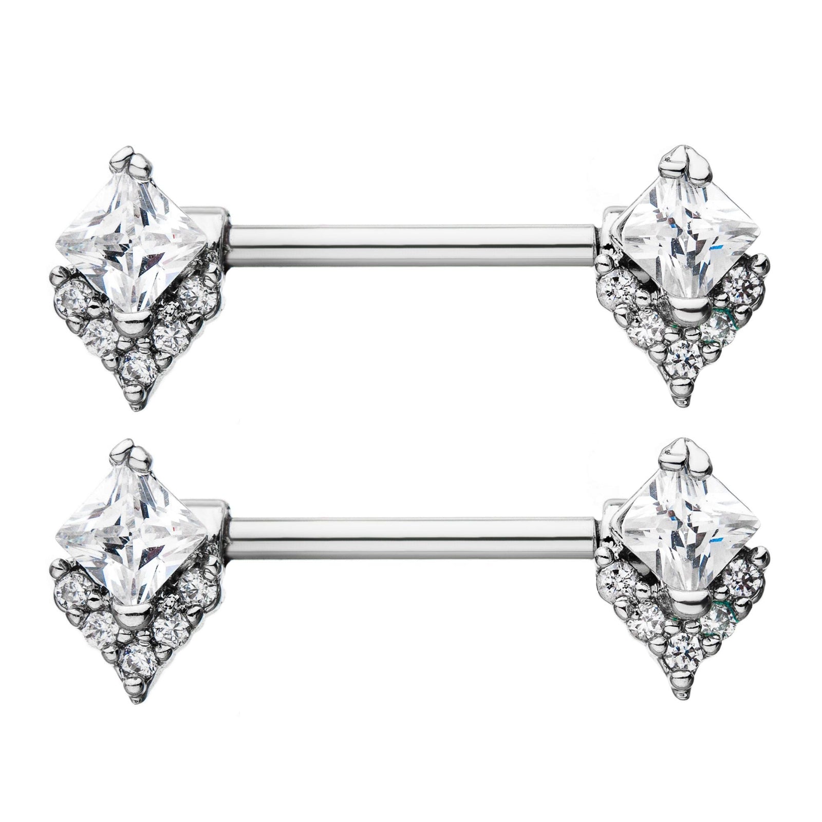 TBD-Nipple Nipple Barbell 5mm Forward Facing Diamond Shape Clear CZ Gem end -Rebel Bod-RebelBod