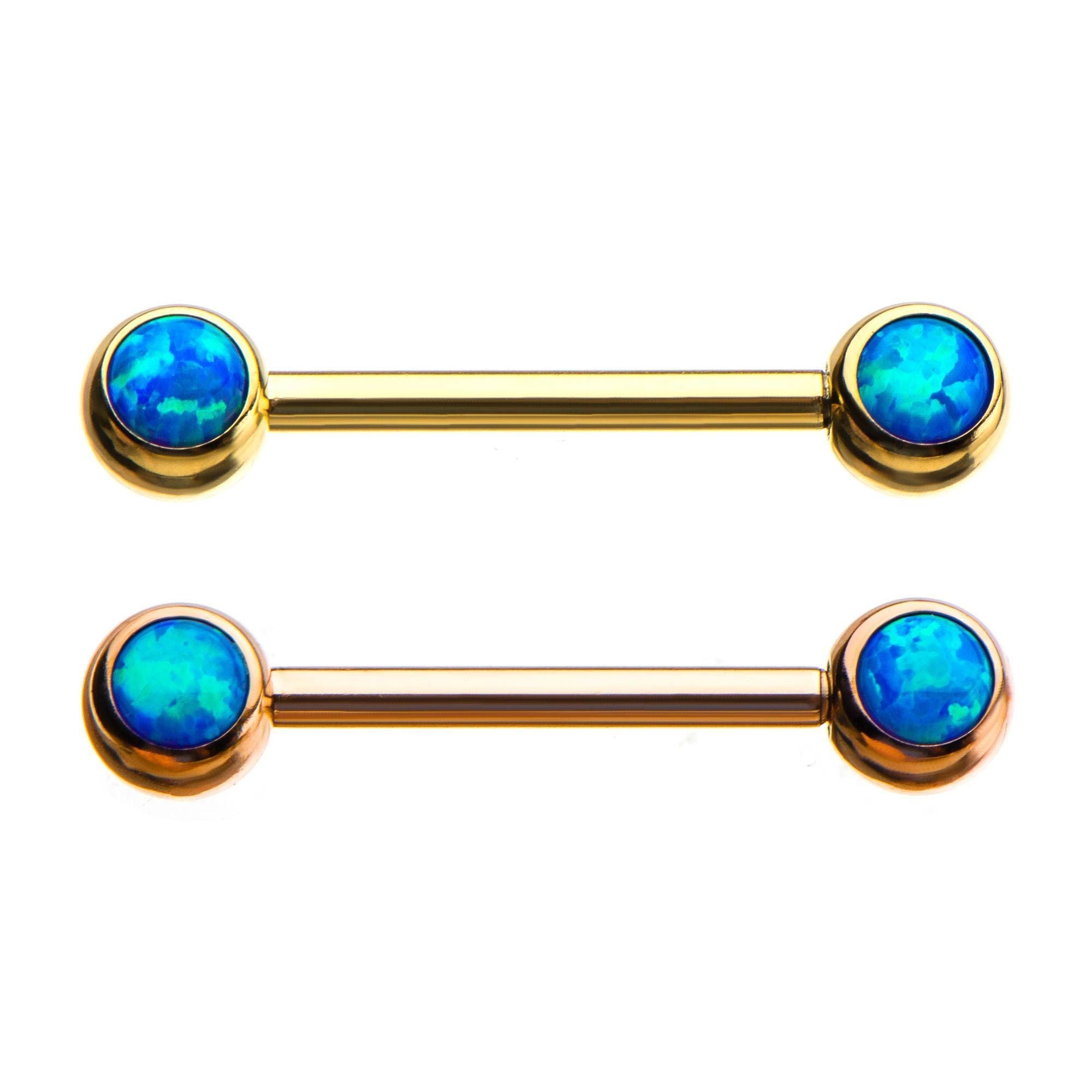 Nipple Barbell w/ 5mm Forward Facing Blue Synthetic Opal Ends sbvbs4541rgbo - 1 Pair