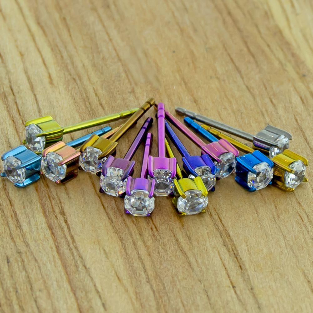 Stud Earrings Octogon Gem Titanium Earring Studs - 1 Pair -Rebel Bod-RebelBod