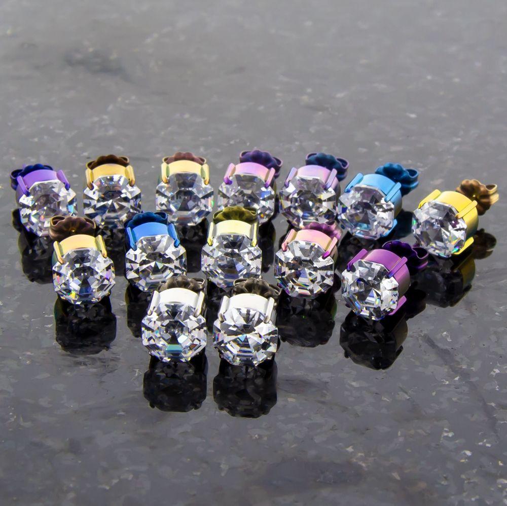 Stud Earrings Octogon Gem Titanium Earring Studs - 1 Pair -Rebel Bod-RebelBod