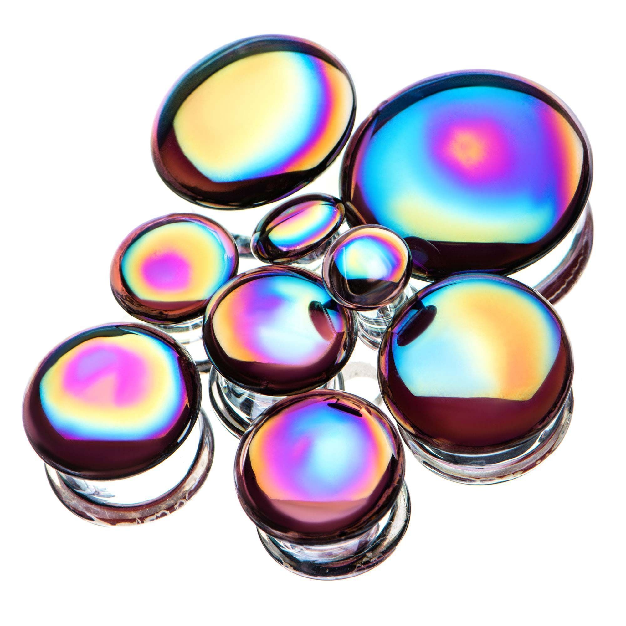 Plugs Earrings - Double Flare Oil slick Glass Plugs sbvpglsdfaab - 1 Pair -Rebel Bod-RebelBod