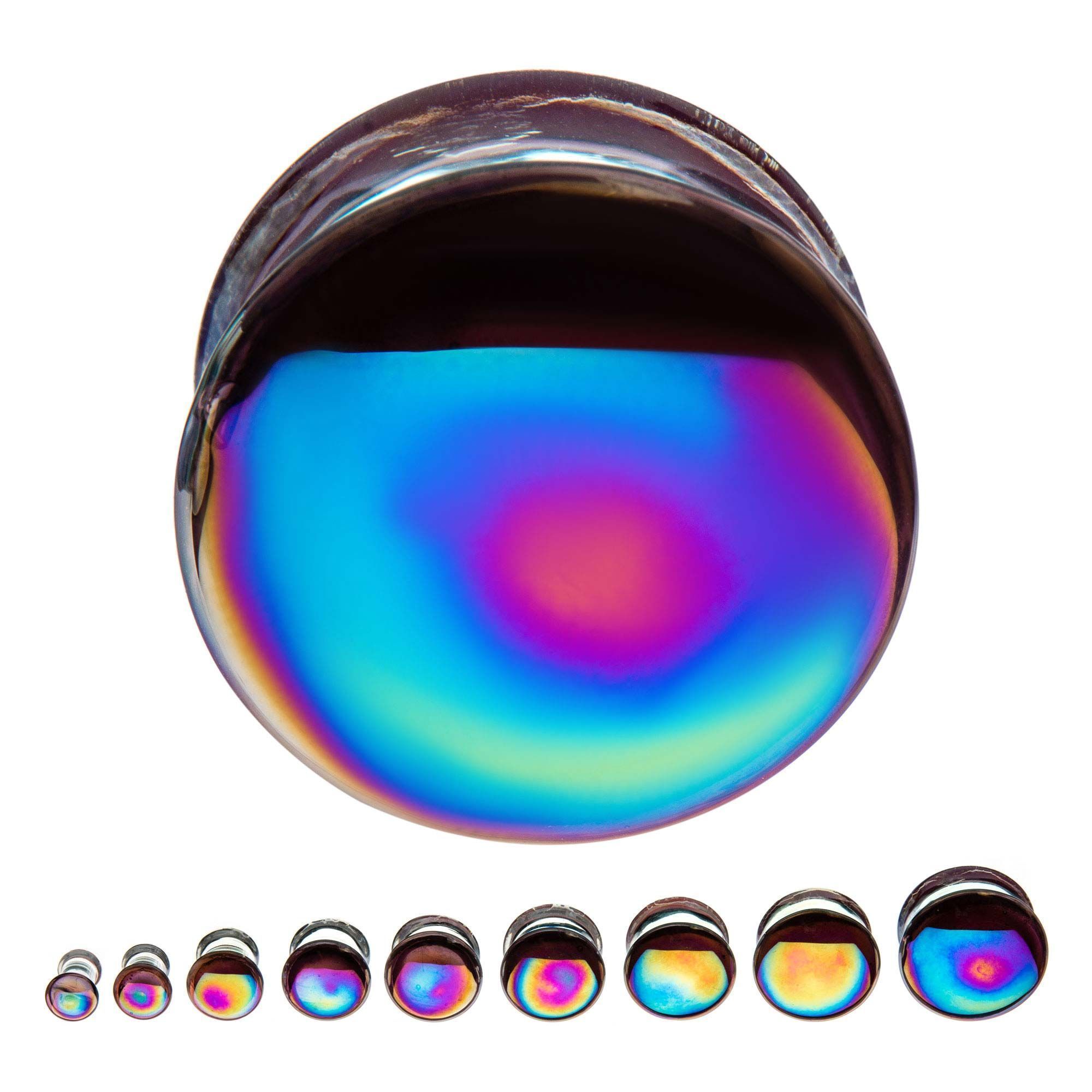 Plugs Earrings - Double Flare Oil slick Glass Plugs sbvpglsdfaab - 1 Pair -Rebel Bod-RebelBod