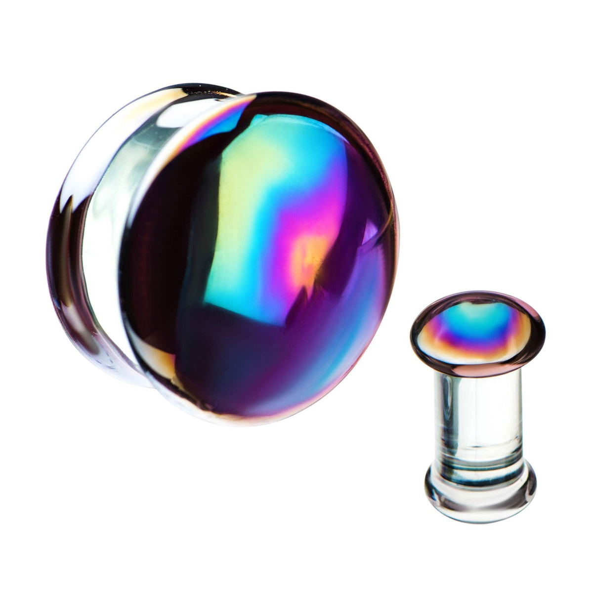 Plugs Earrings - Double Flare Oil slick Glass Plugs sbvpglsdfaab - 1 Pair -Rebel Bod-RebelBod