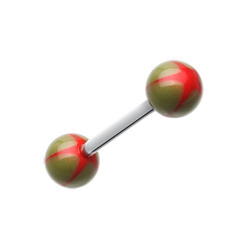 Olive/Red Nova Star Acrylic Top Barbell Tongue Ring