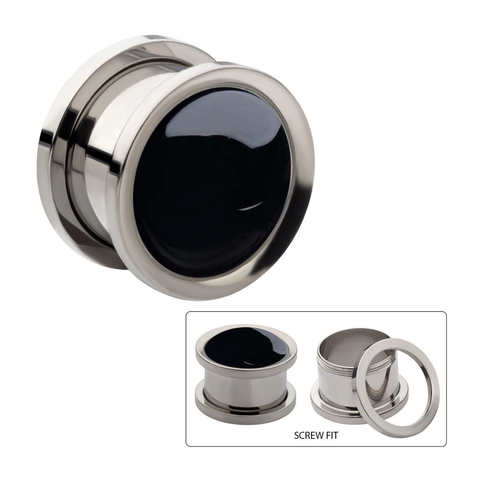 Organics Onyx Stone 316L Steel Screw Fit Plug pss77onyx-2pr -Rebel Bod-RebelBod