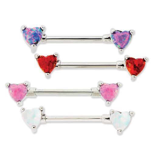 Opal Heart Nipple Barbell Externally Threaded - 1 Piece