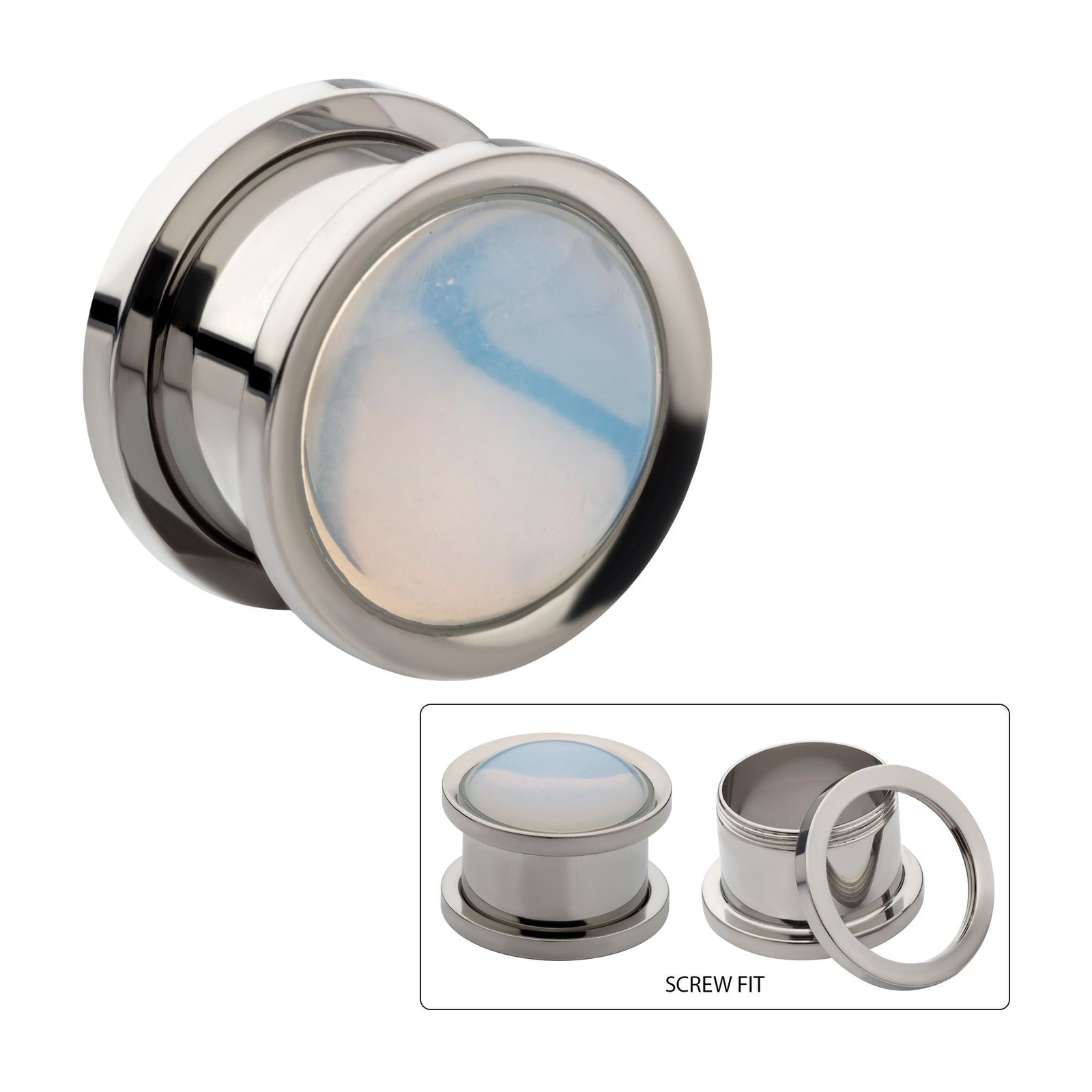 Organics Opalite Stone Steel Screw Fit Plug pss77oplt-2pr -Rebel Bod-RebelBod